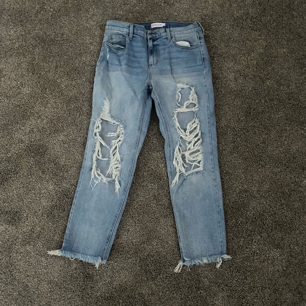 Distressed straight leg jeans